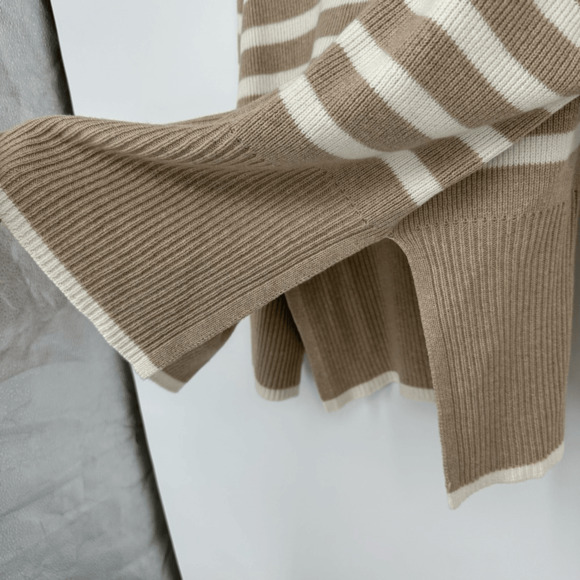 Rails Tessa Womens Sweater Size L Wool 1/4 Zip Ribbed Knit Sand Stripe Preppy - Picture 12 of 15